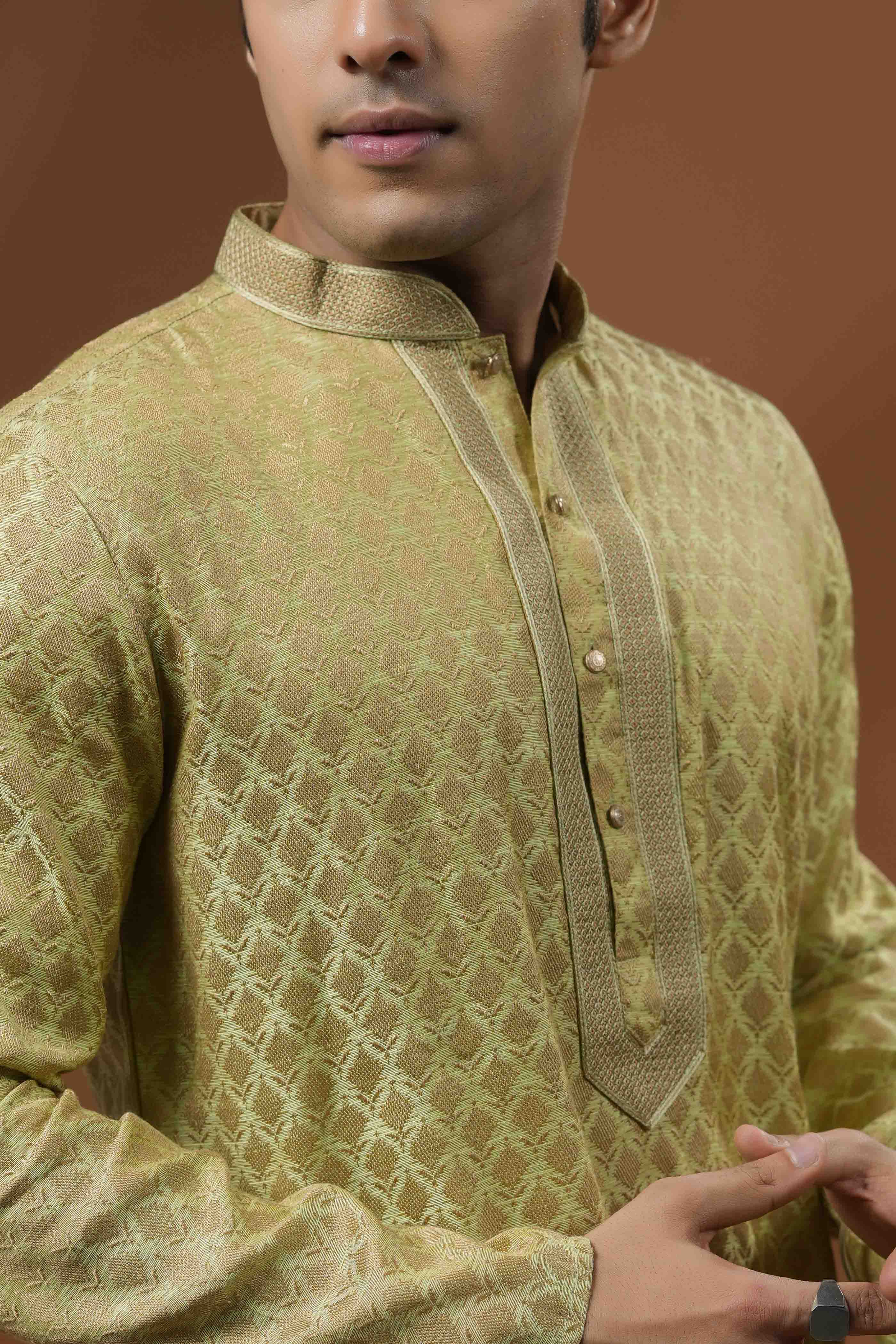Green Jacquard Kurta