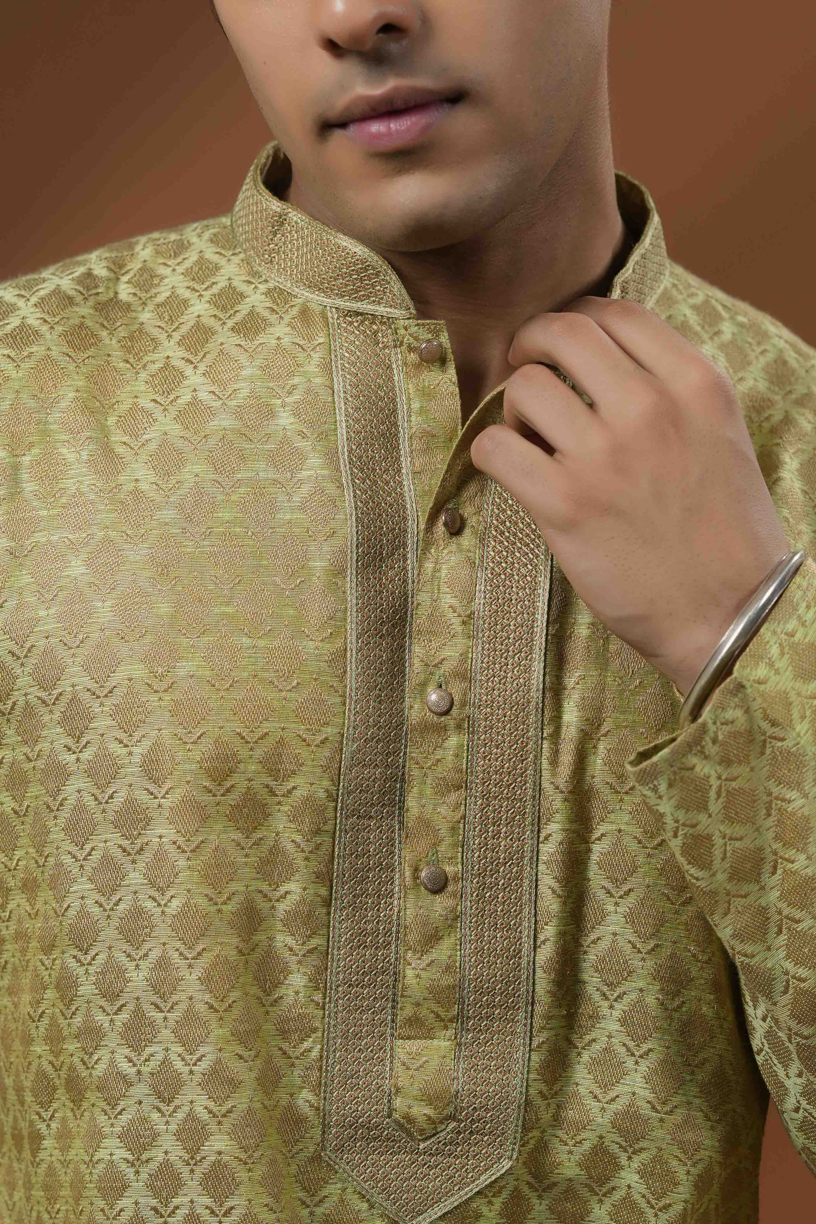Green Jacquard Kurta