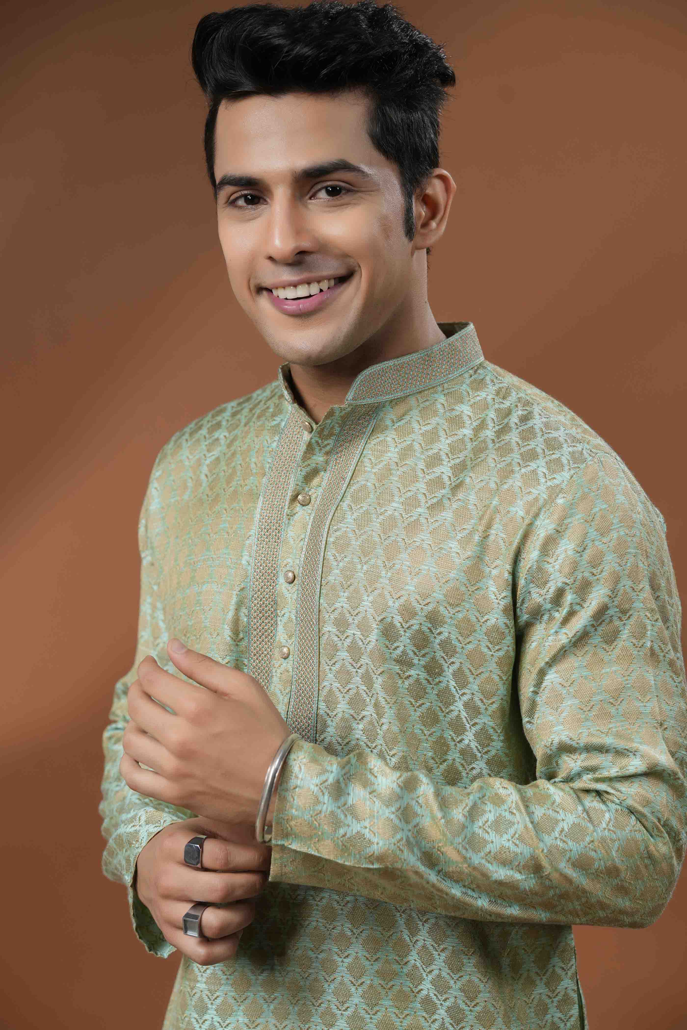 Blue Jacquard Kurta