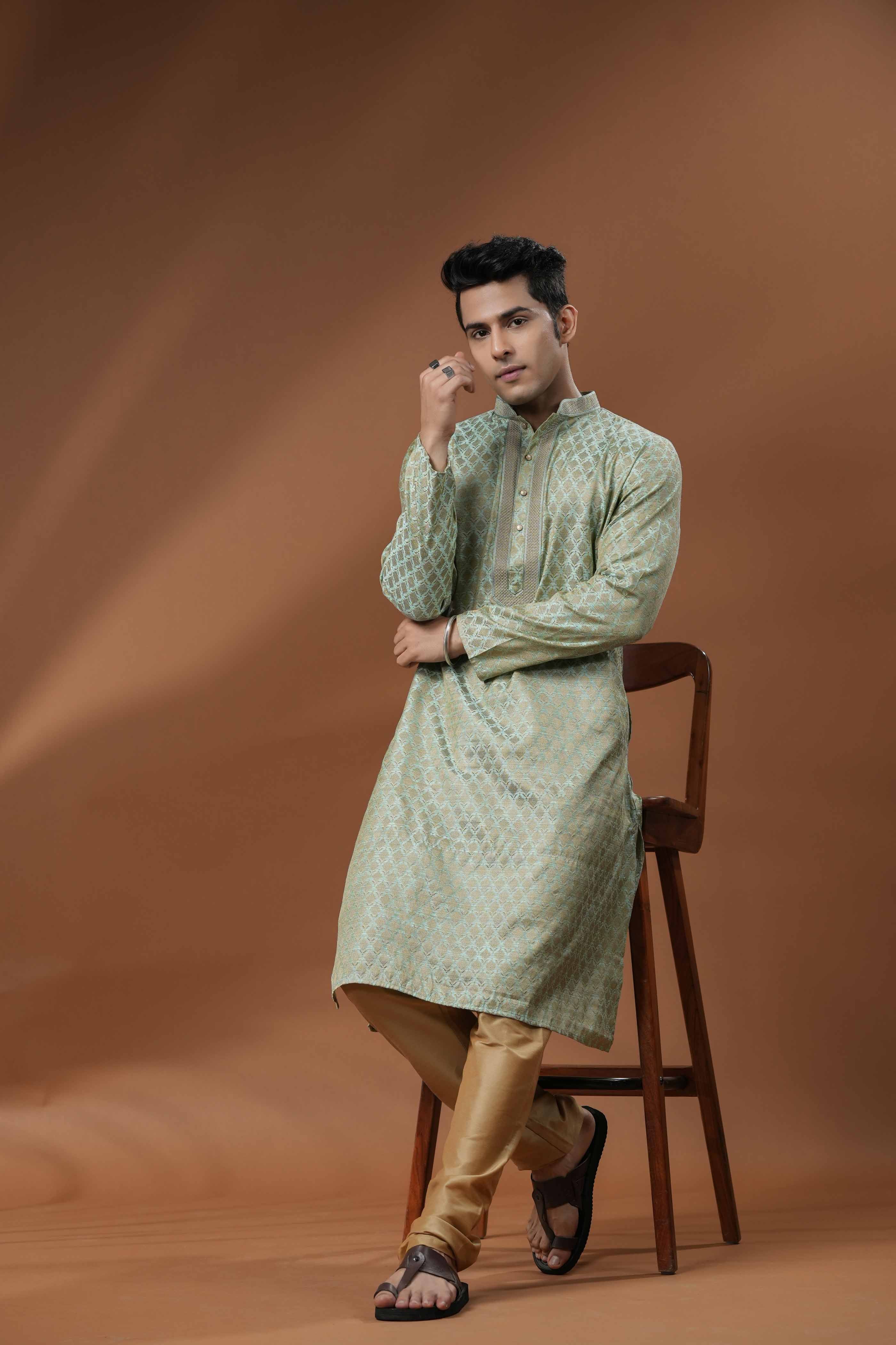 Blue Jacquard Kurta