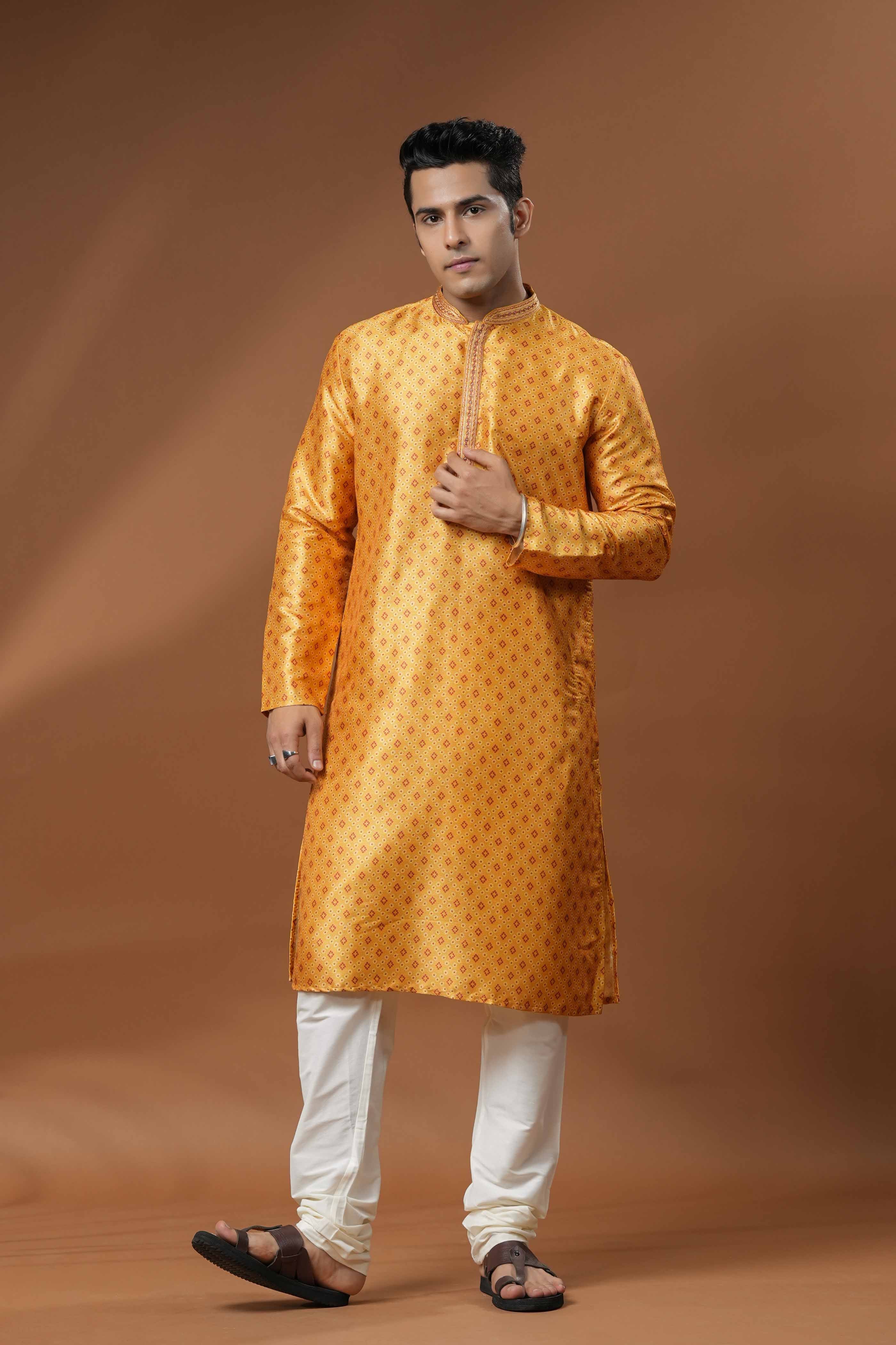 Yellow Geometric Bandhani Kurta