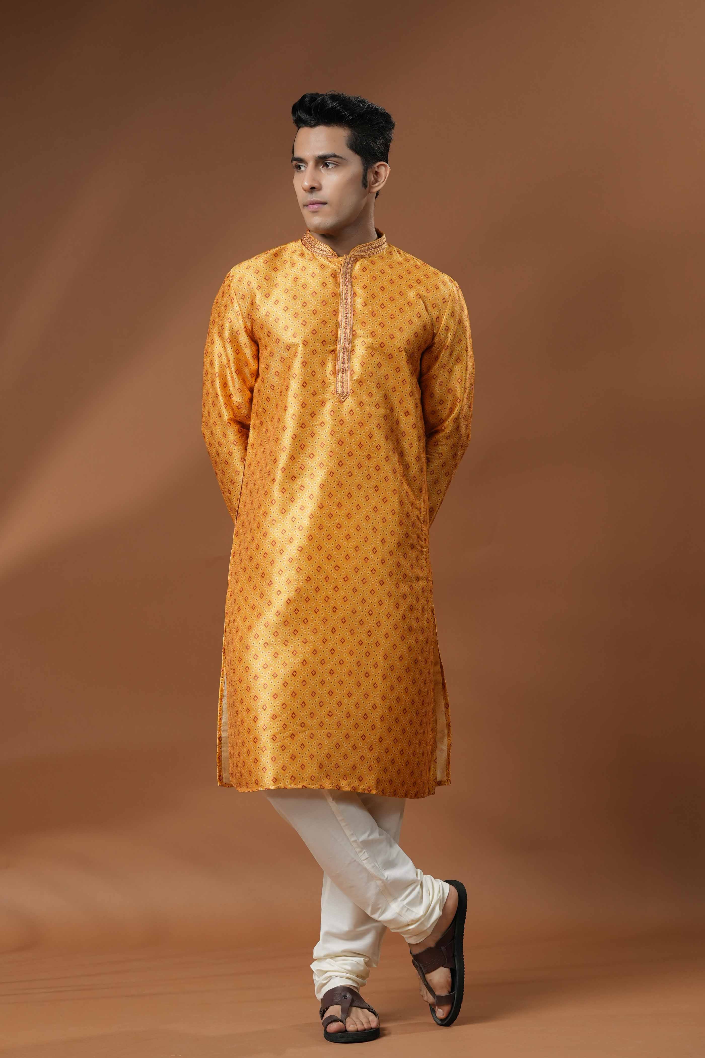 Yellow Geometric Bandhani Kurta