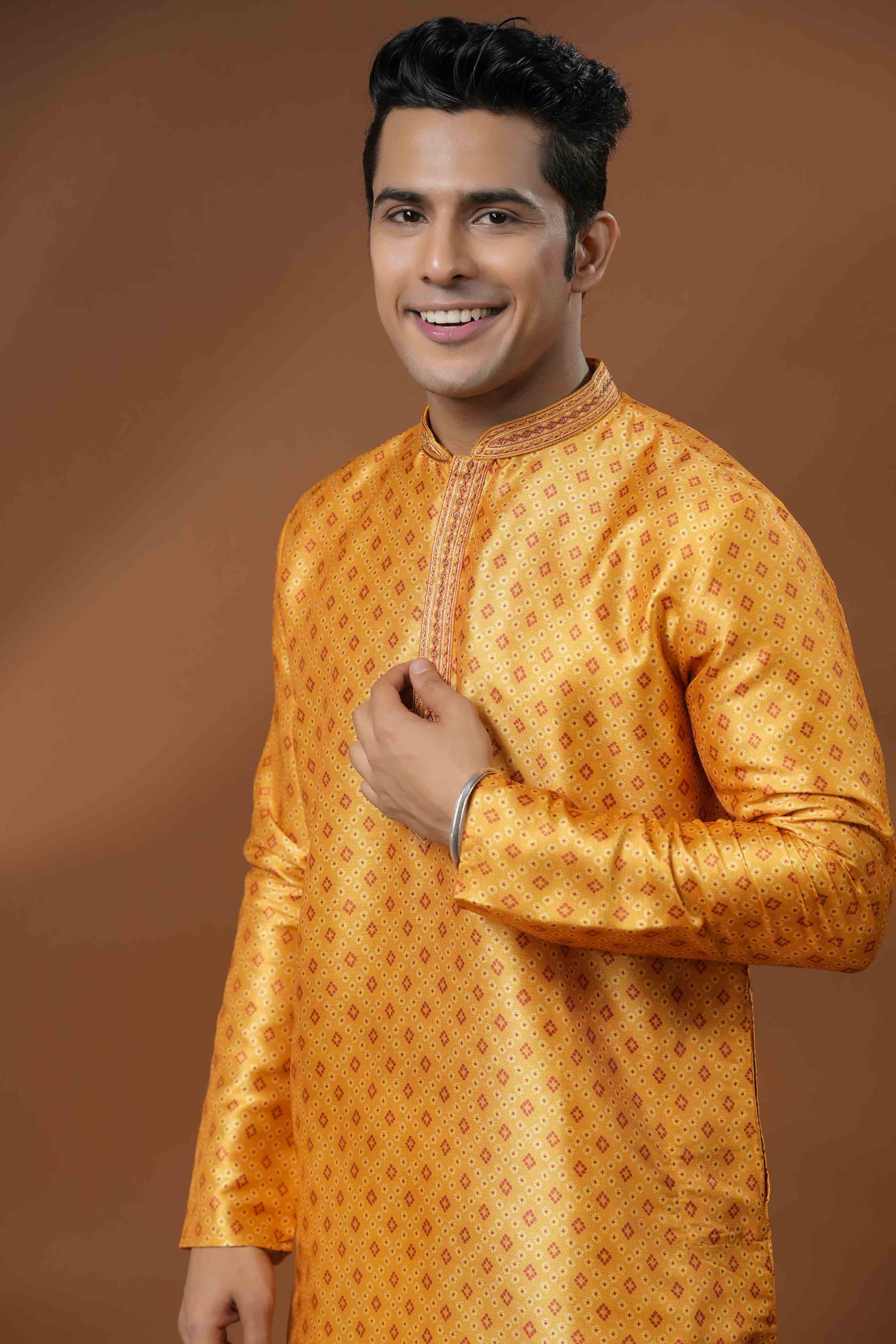 Yellow Geometric Bandhani Kurta