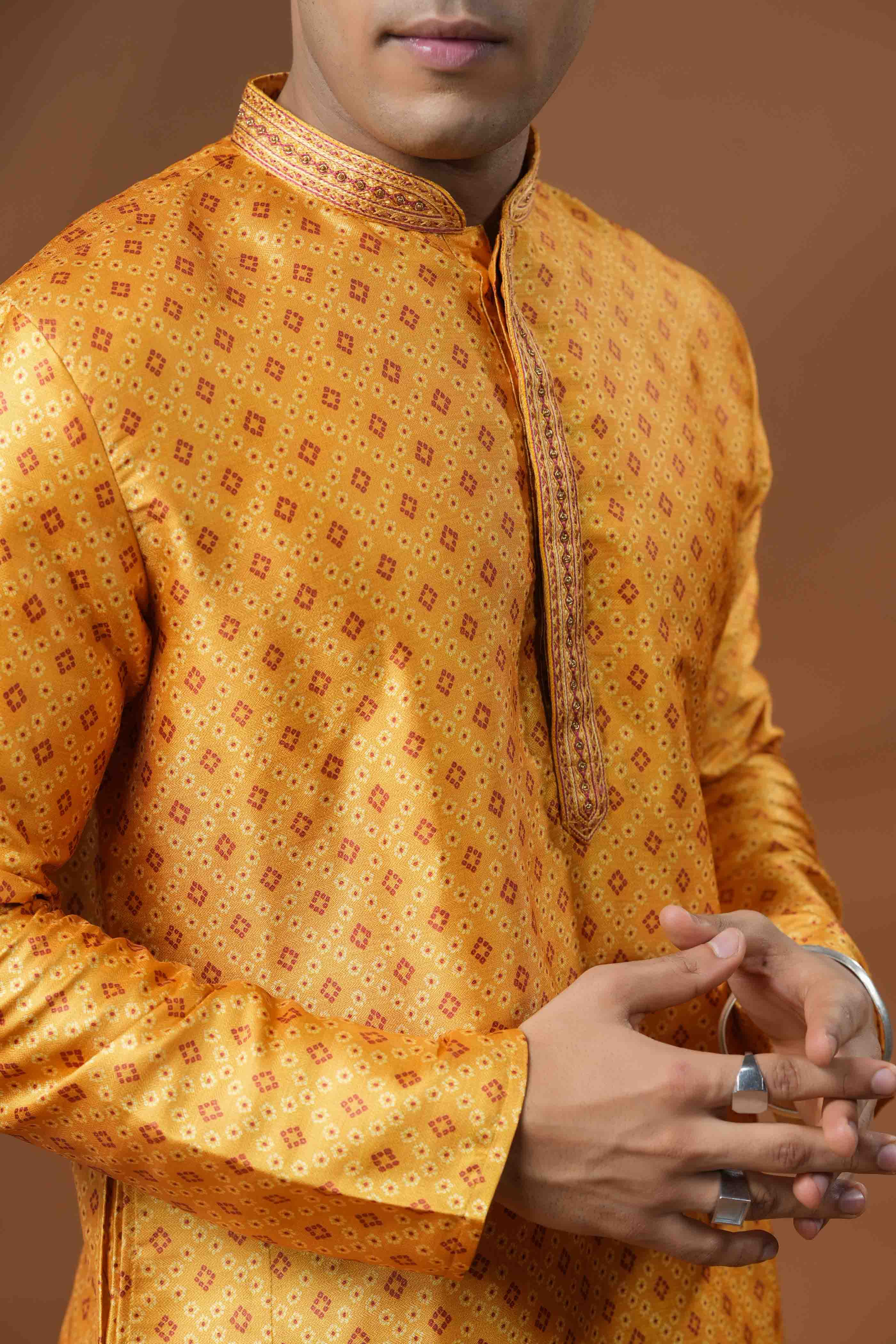 Yellow Geometric Bandhani Kurta