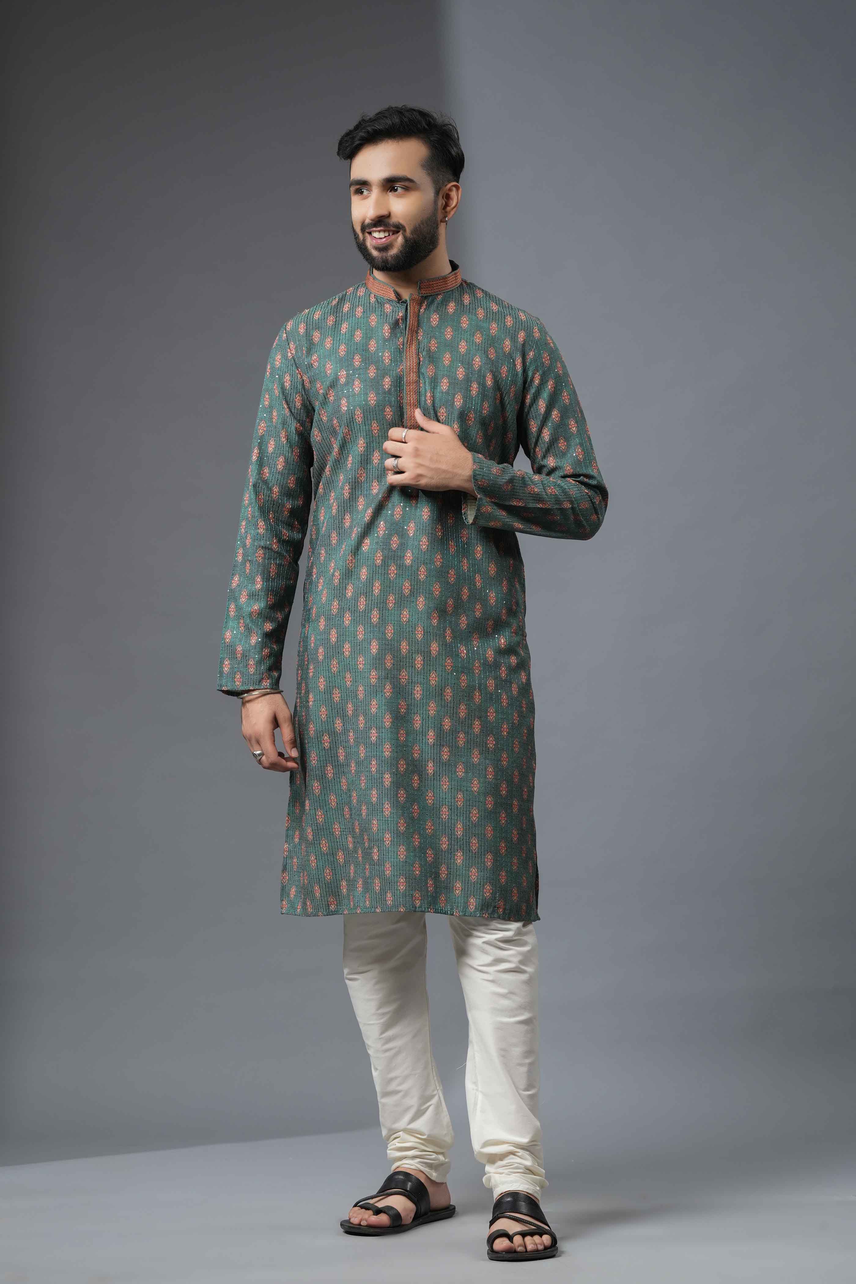 Peacock Green Geometric Printed Kurta
