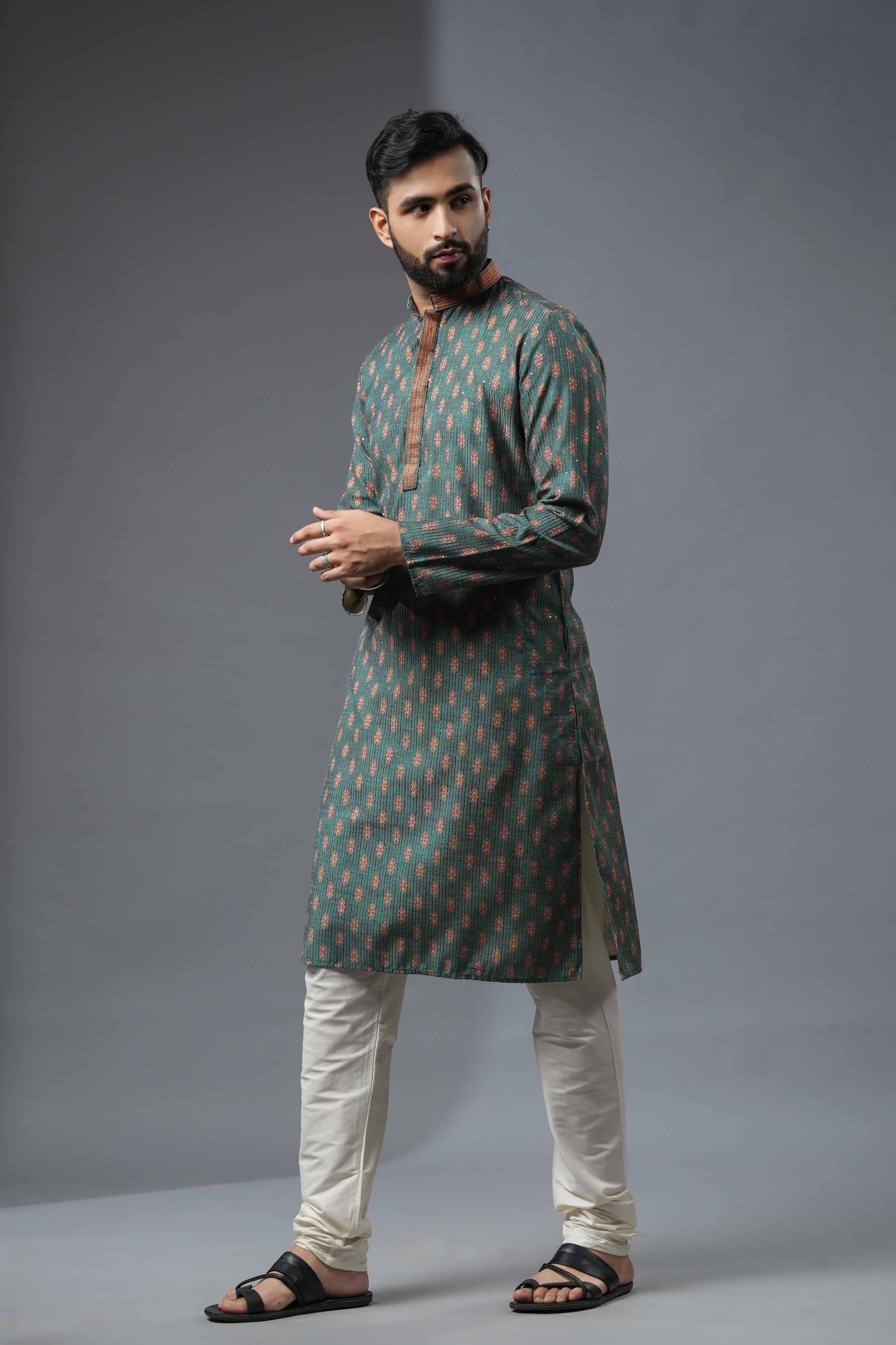 Peacock Green Geometric Printed Kurta