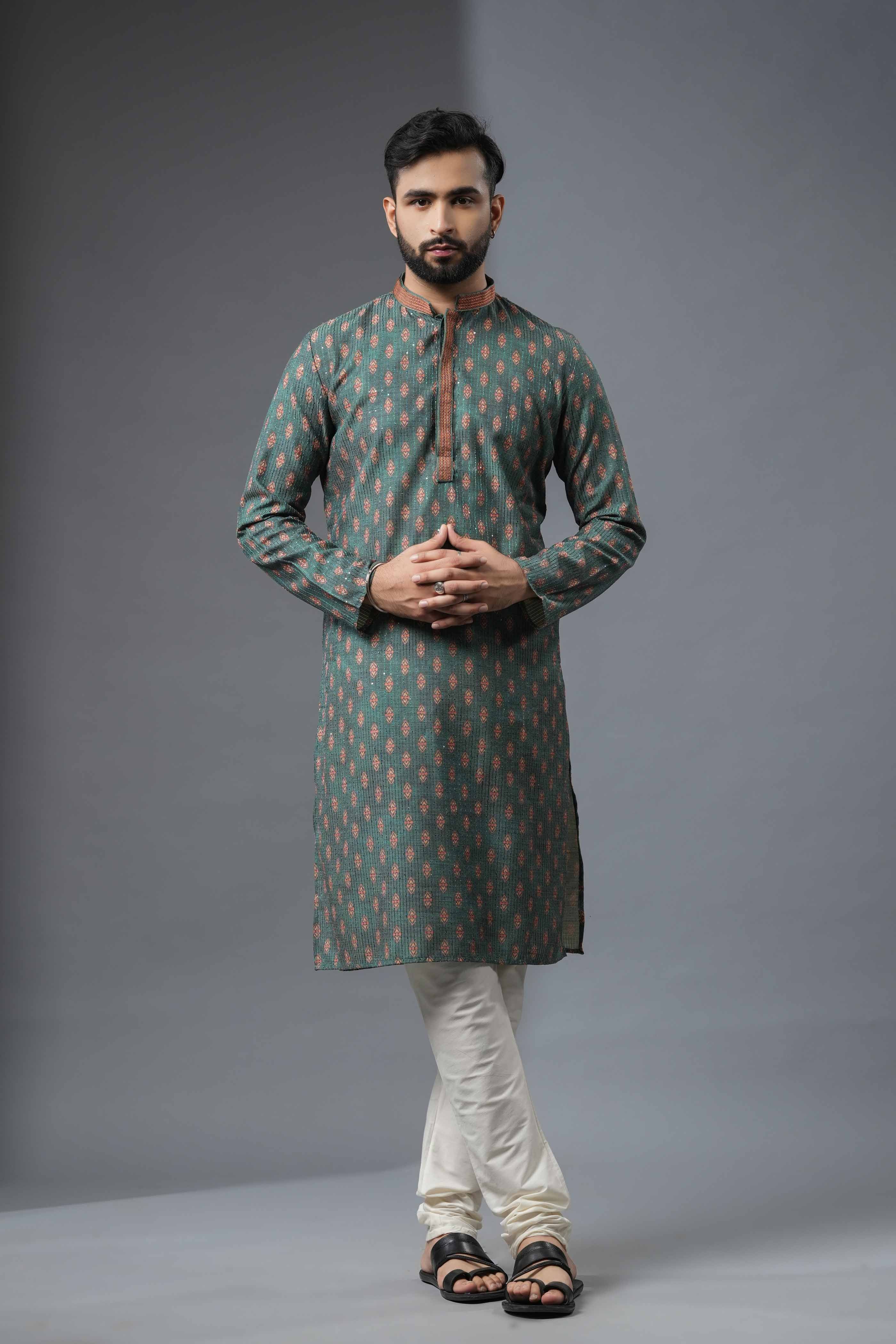 Peacock Green Geometric Printed Kurta