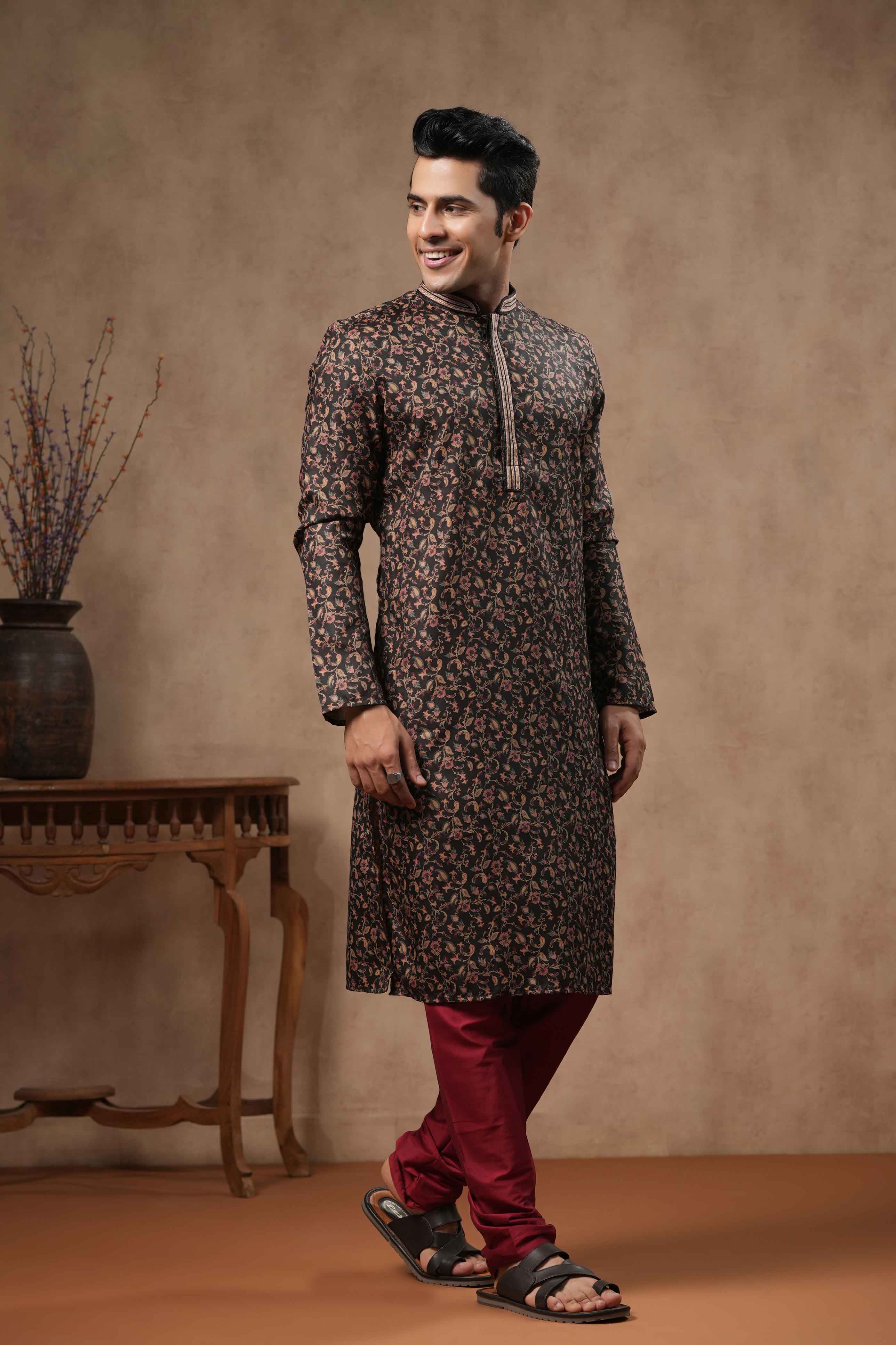Black Floral Printed Kurta