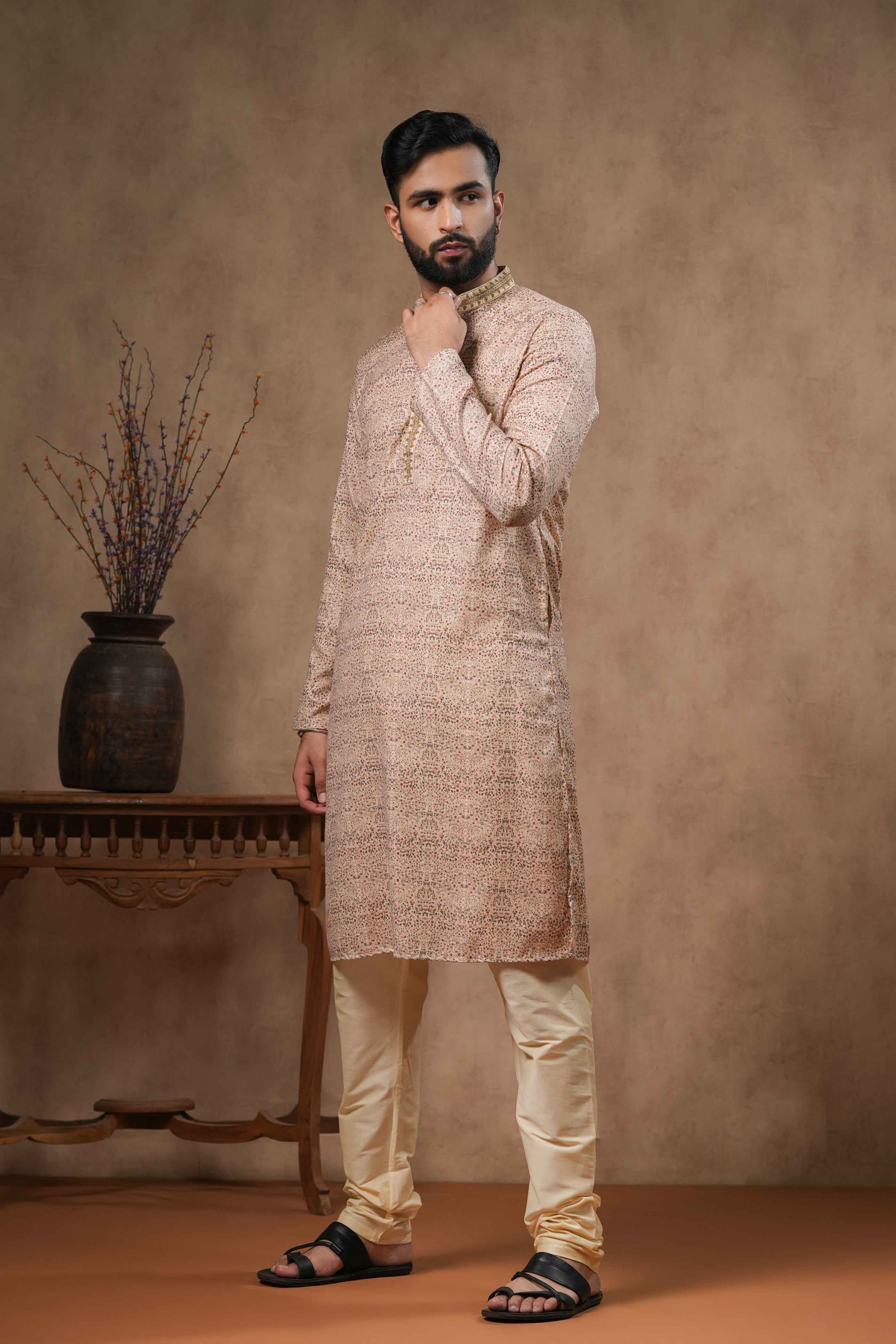 Cream Delicate Floral Printed Kurta