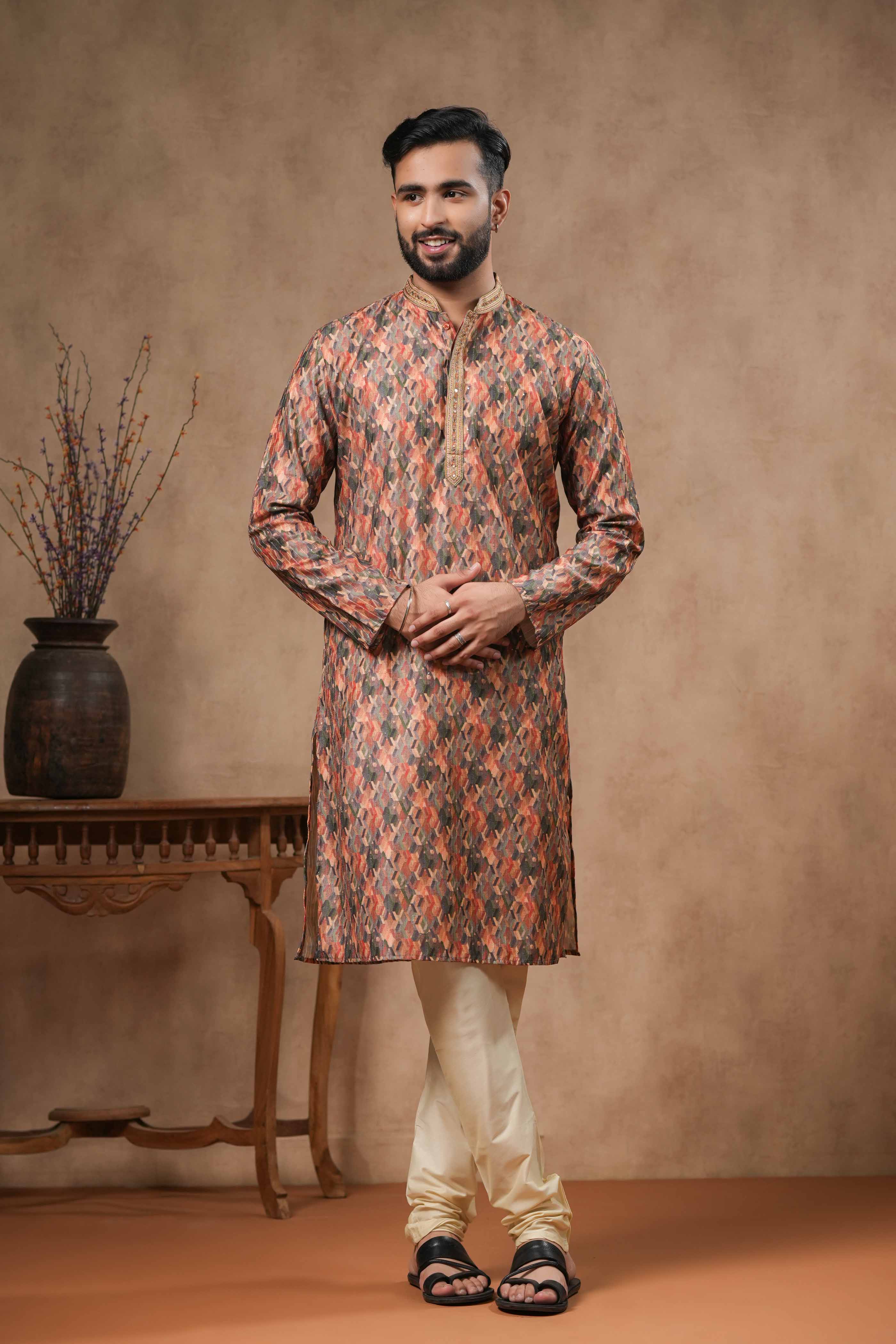 Yellow Geometric Print Kurta