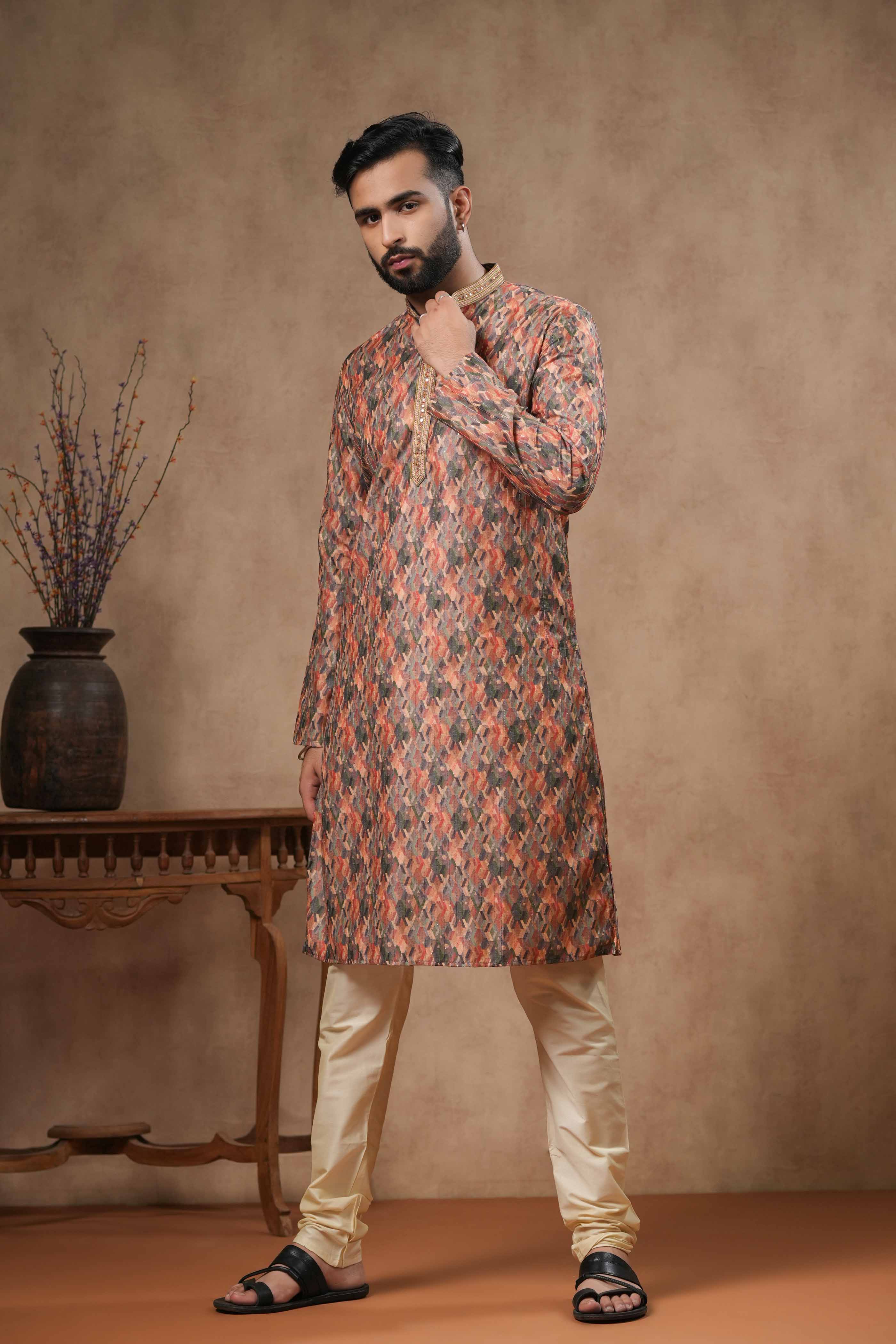 Yellow Geometric Print Kurta