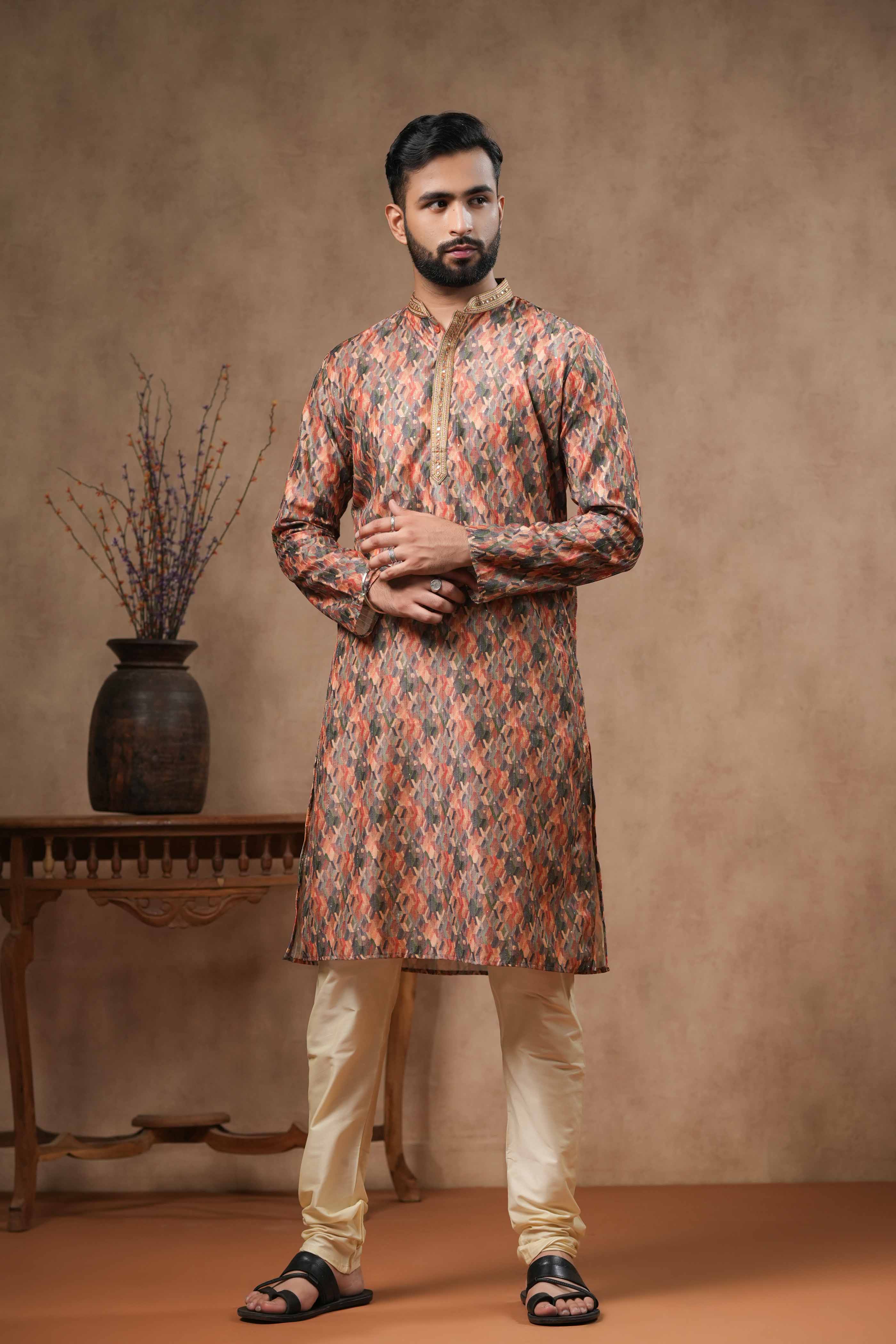 Yellow Geometric Print Kurta