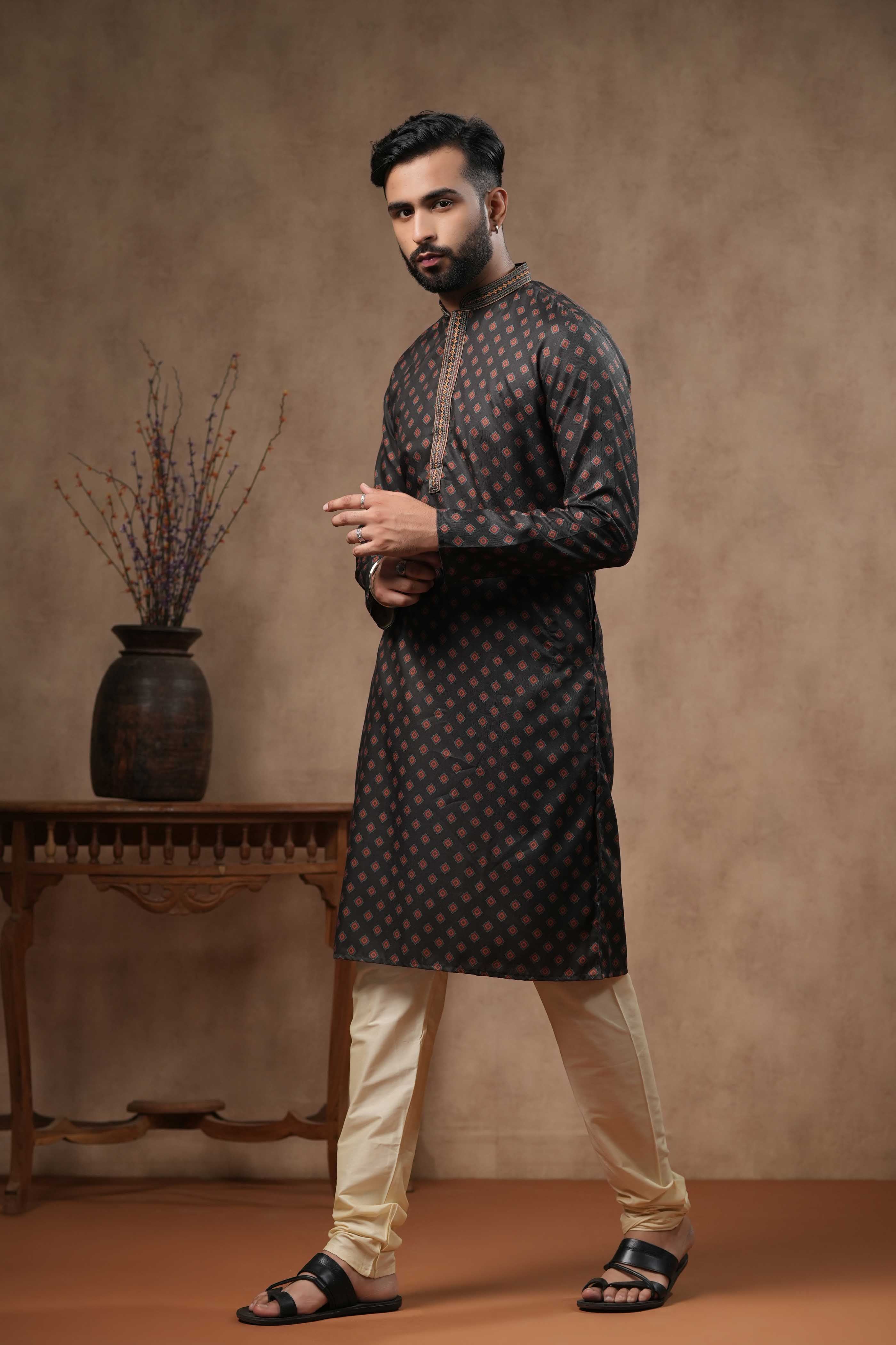 Black Motif Printed Kurta