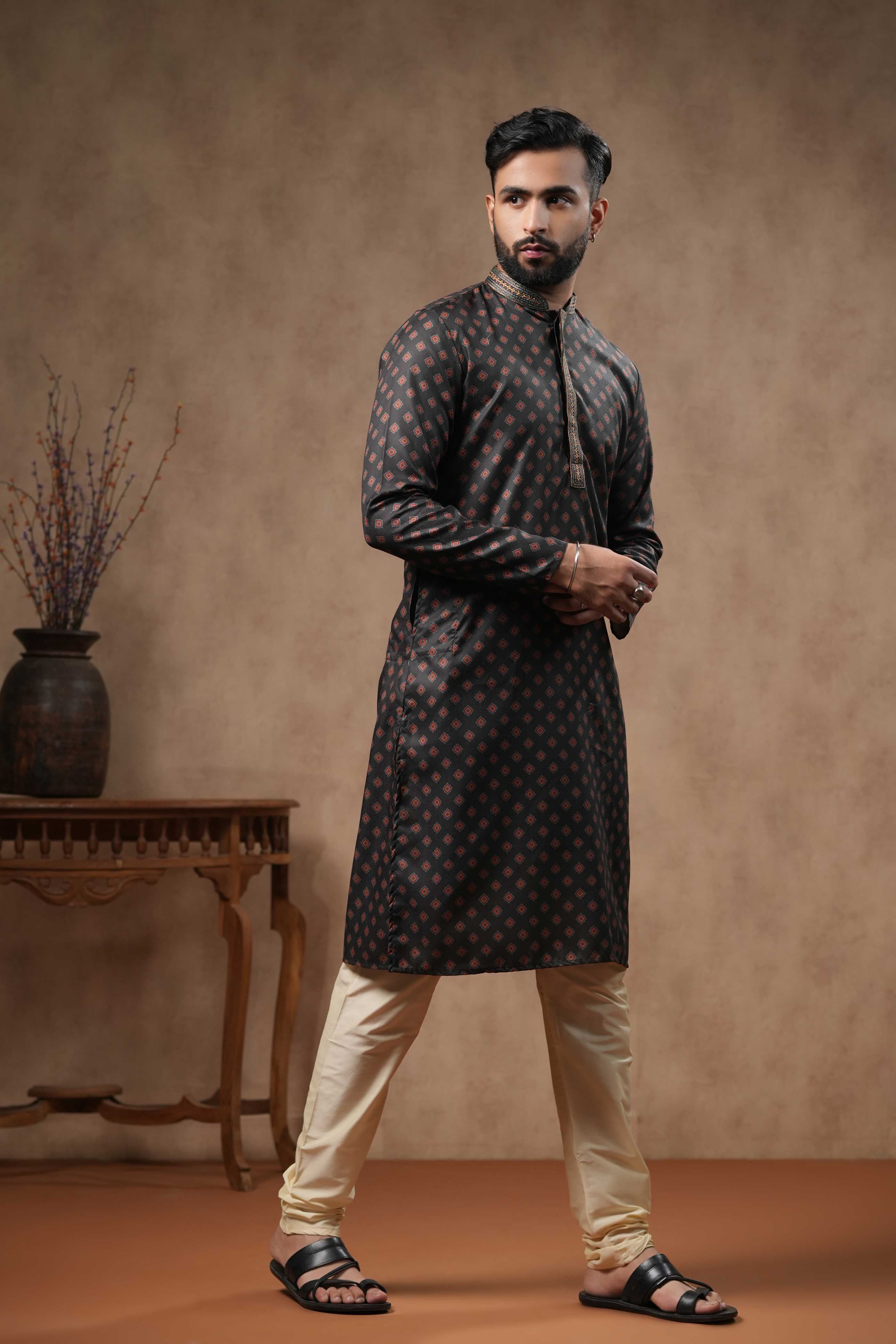 Black Motif Printed Kurta