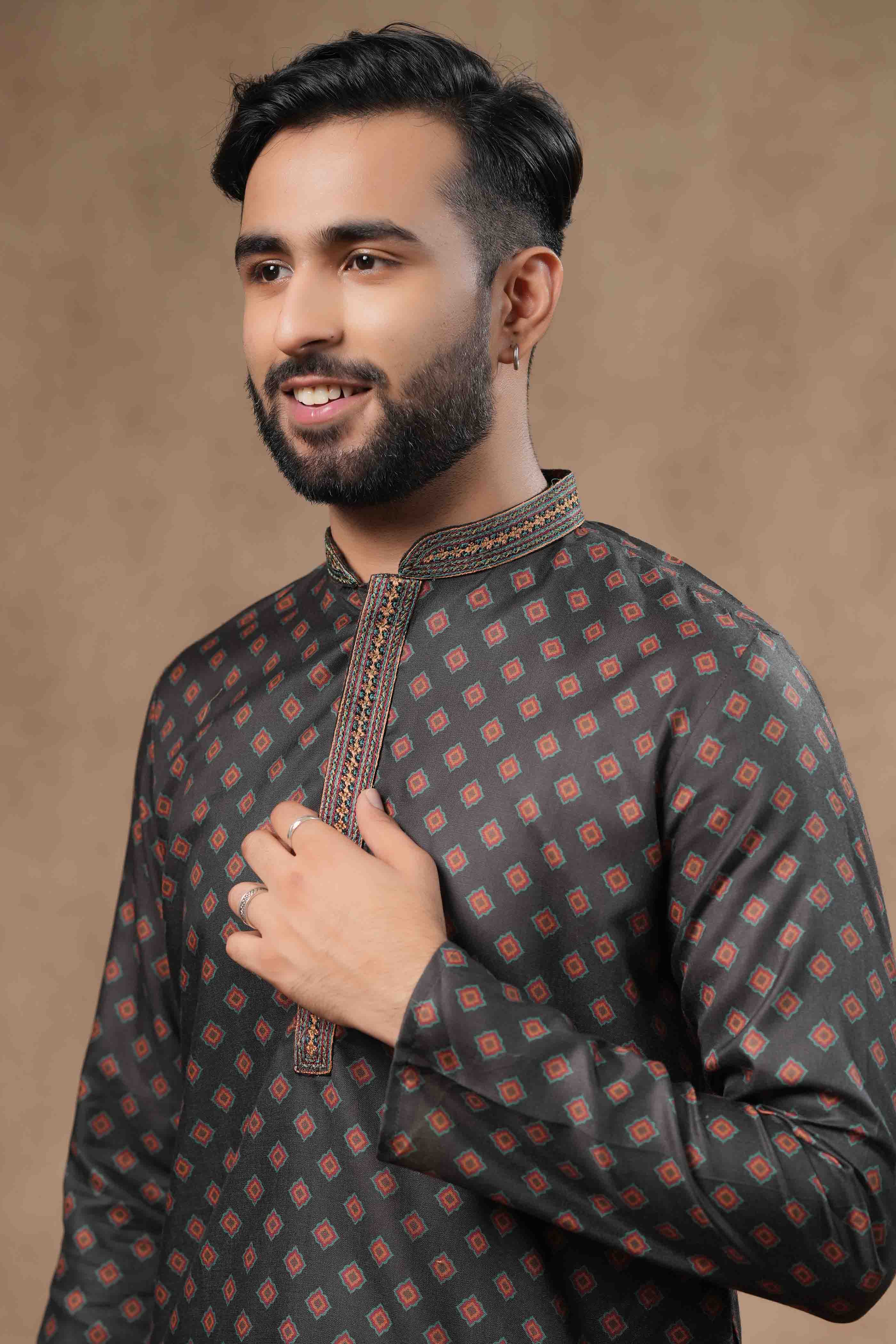 Black Motif Printed Kurta