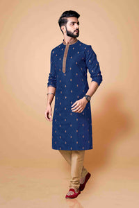 Men's long Blue Embroidered Kurta Pajama Set