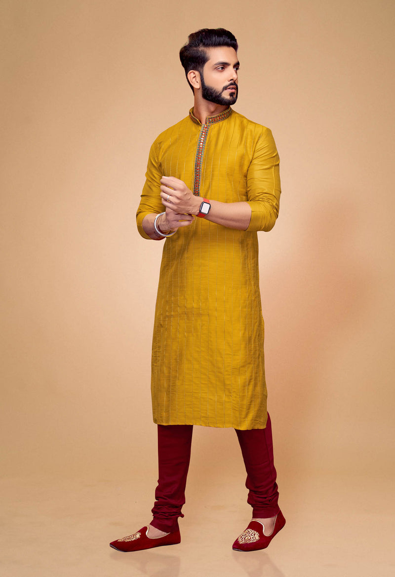 Men's Mustard Kurta Pajama Set