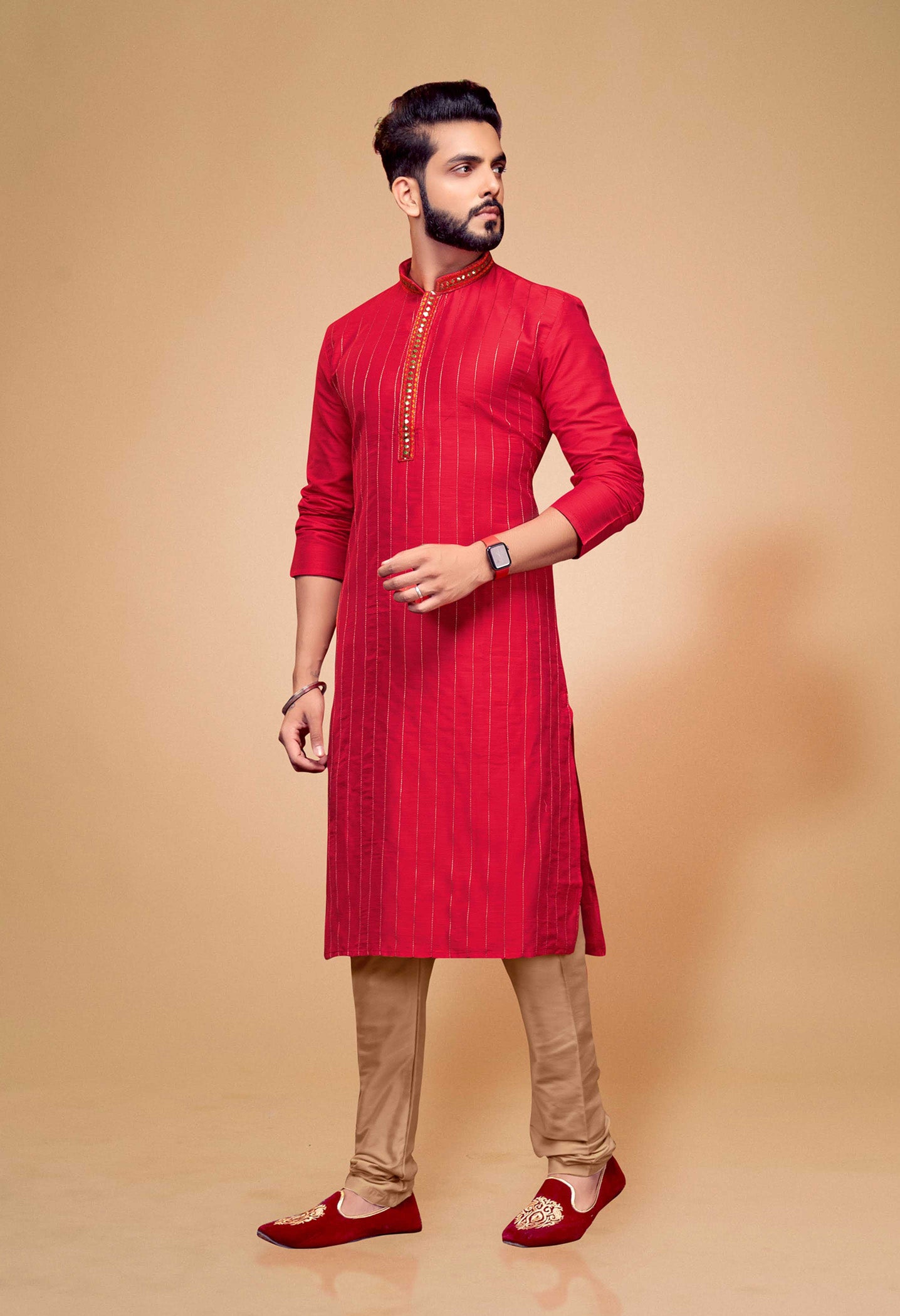 Men's Red Kurta Pajama Set